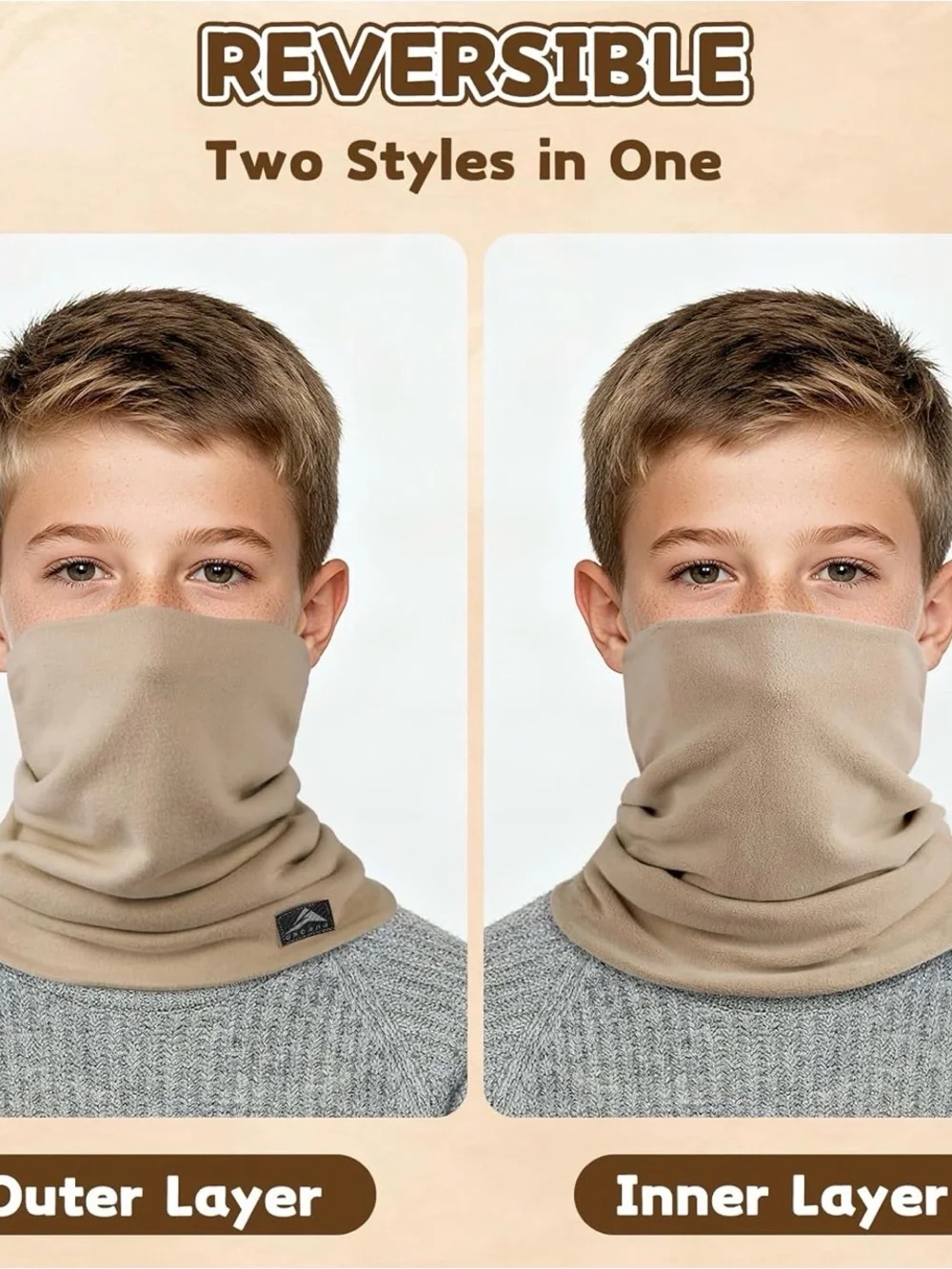 Kids Neck Gaiter Face Cover - Tan